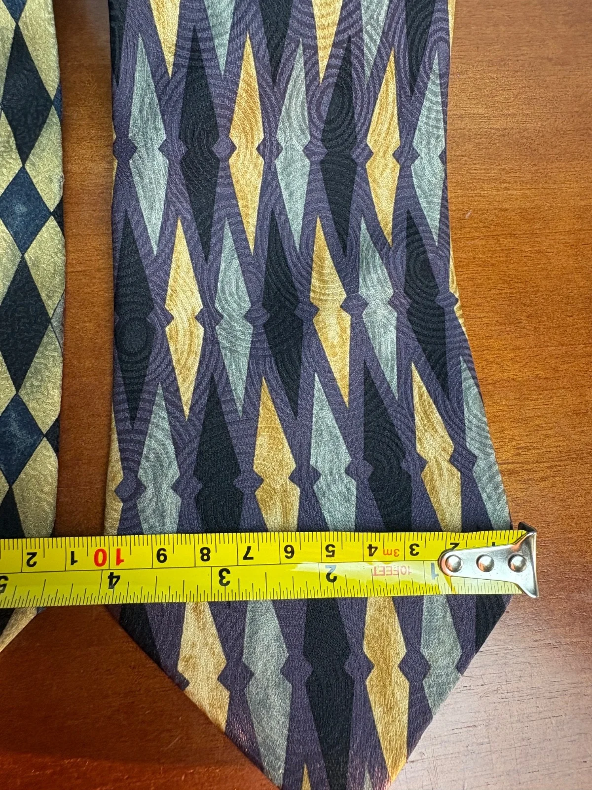 Lot of 3 Zoni Inc. Men's Silk Ties Geometric Chevron Harlequin Retro Prints – photo 4