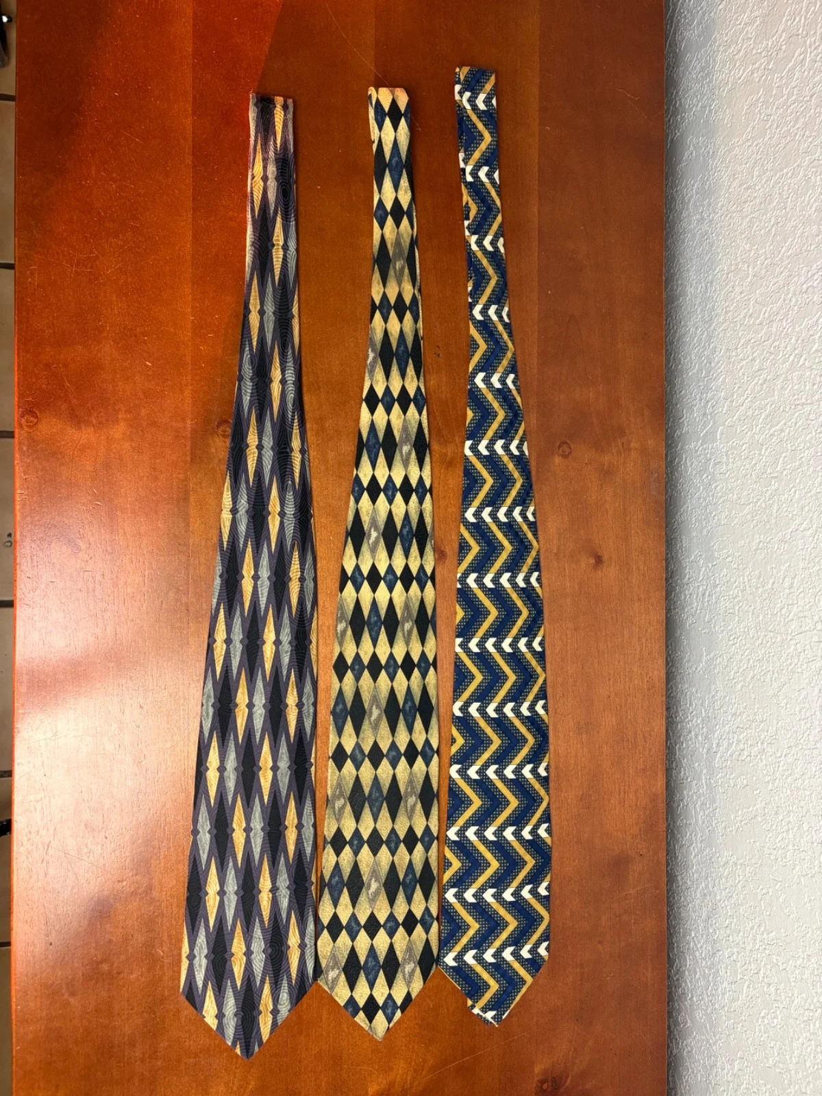 Lot of 3 Zoni Inc. Men's Silk Ties Geometric Chevron Harlequin Retro Prints – photo 5