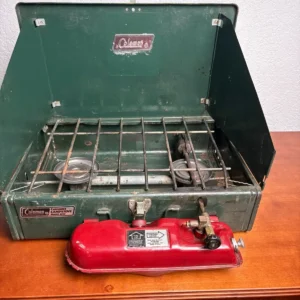 Vintage Coleman Compact 2 Burner Camp Stove Model 425F With Red Fuel Tank Case