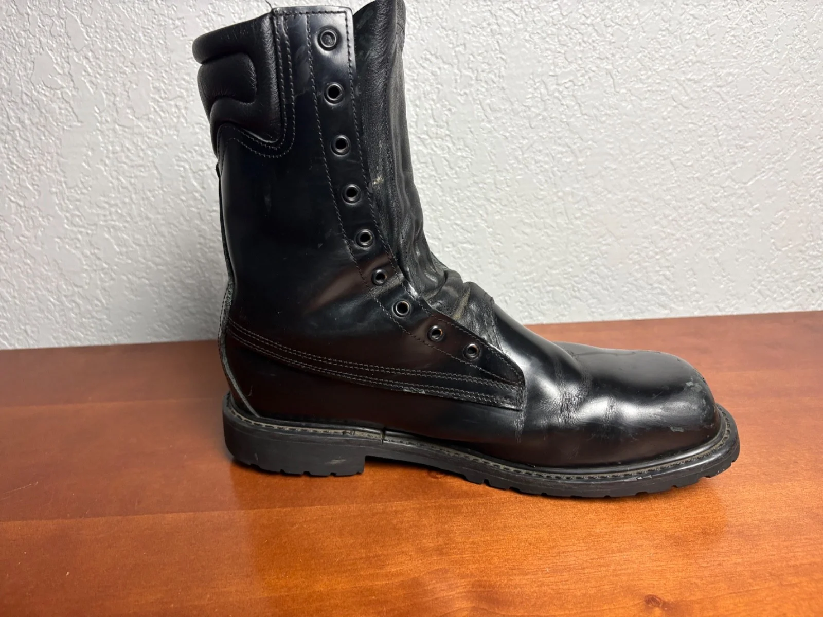 All American Boot Mfg Black Leather Firefighter Duty Boots Vibram Sole 11 EE USA – photo 4