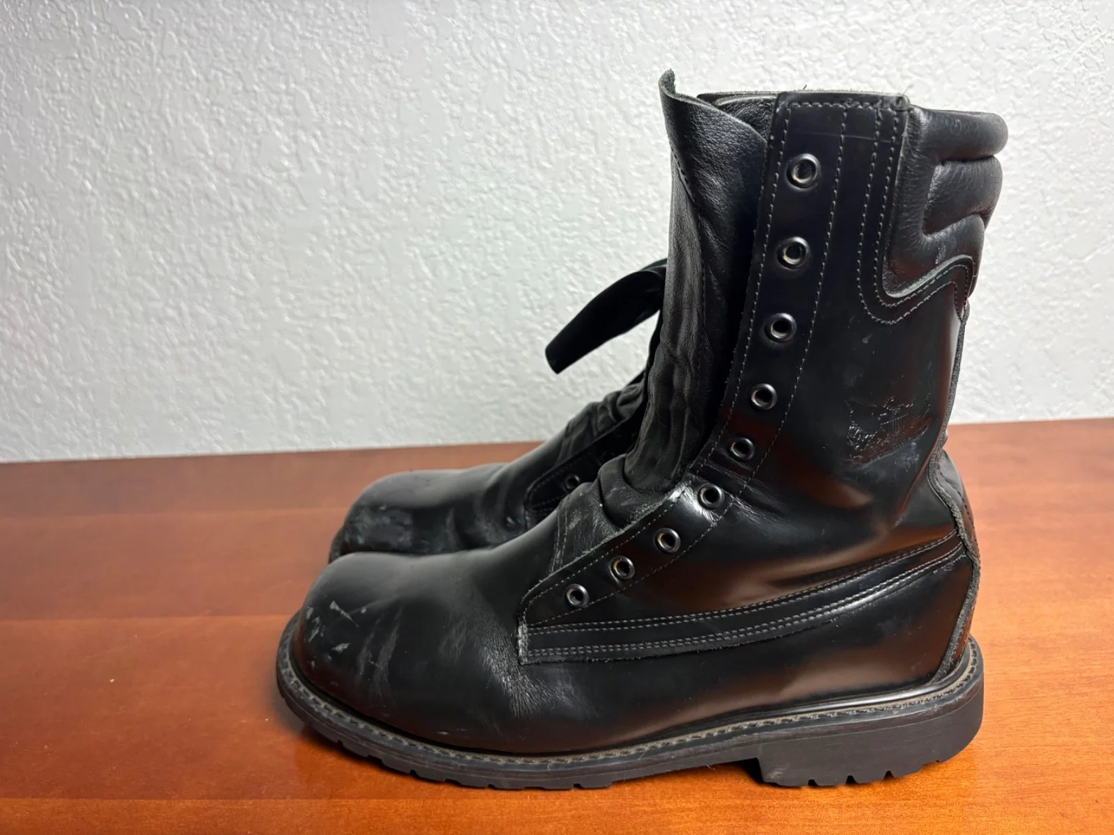 All American Boot Mfg Black Leather Firefighter Duty Boots Vibram Sole 11 EE USA – photo 7