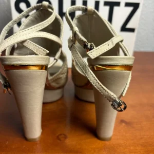 SCHUTZ Cream Woven Leather Platform Sandals Peep Toe Heels – photo 5