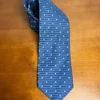 Façonnable Men's Silk Necktie Blue Ribbed Horizontal Stripes White Polka Dot