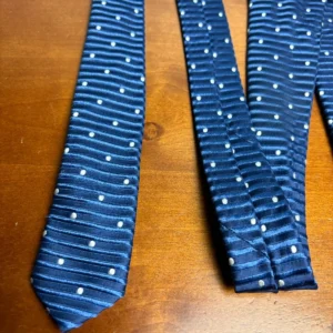 Façonnable Men's Silk Necktie Blue Ribbed Horizontal Stripes White Polka Dot – photo 10