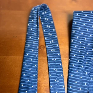 Façonnable Men's Silk Necktie Blue Ribbed Horizontal Stripes White Polka Dot – photo 11
