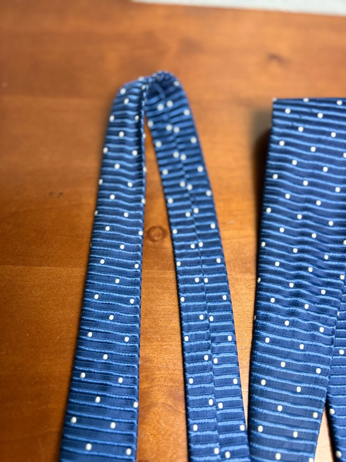 Façonnable Men's Silk Necktie Blue Ribbed Horizontal Stripes White Polka Dot – photo 11