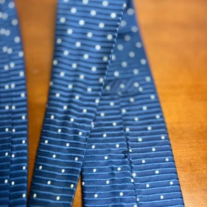 Façonnable Men's Silk Necktie Blue Ribbed Horizontal Stripes White Polka Dot – photo 12