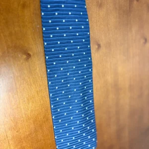 Façonnable Men's Silk Necktie Blue Ribbed Horizontal Stripes White Polka Dot – photo 13