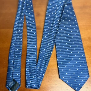 Façonnable Men's Silk Necktie Blue Ribbed Horizontal Stripes White Polka Dot – photo 5