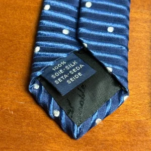 Façonnable Men's Silk Necktie Blue Ribbed Horizontal Stripes White Polka Dot – photo 6