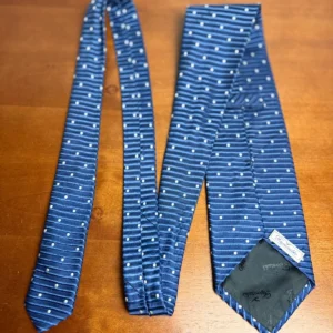 Façonnable Men's Silk Necktie Blue Ribbed Horizontal Stripes White Polka Dot – photo 7