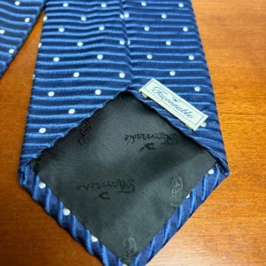 Façonnable Men's Silk Necktie Blue Ribbed Horizontal Stripes White Polka Dot – photo 8