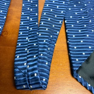 Façonnable Men's Silk Necktie Blue Ribbed Horizontal Stripes White Polka Dot – photo 9