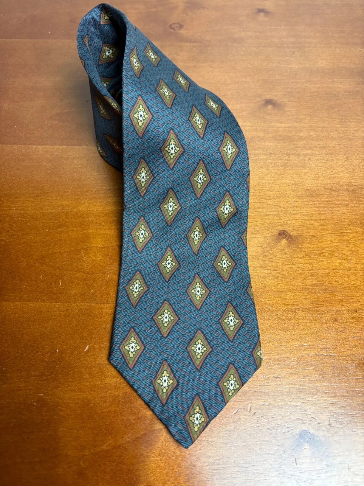 Joseph Abboud 100% Silk Tie Blue Green Medallion Geometric