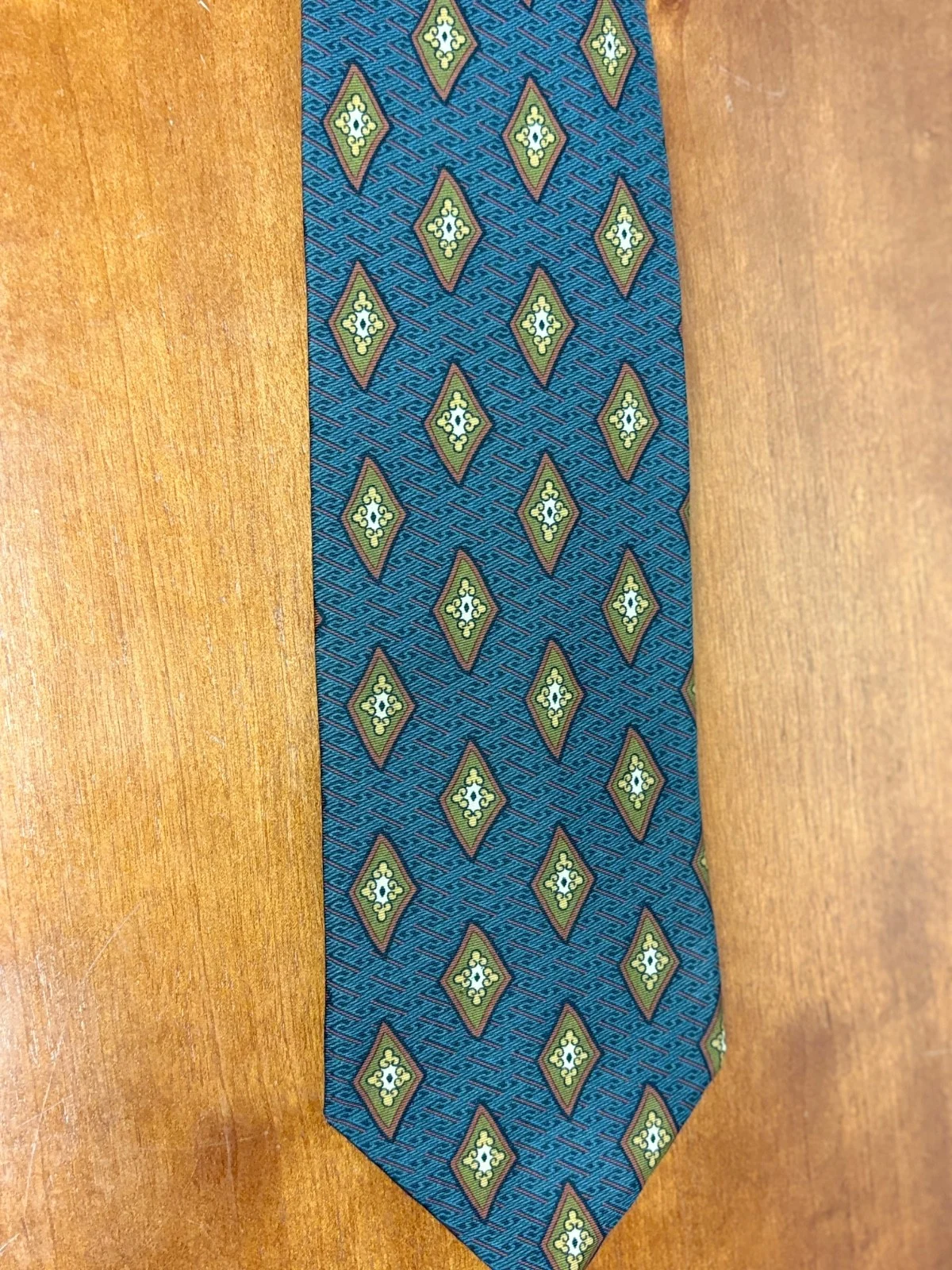 Joseph Abboud 100% Silk Tie Blue Green Medallion Geometric – photo 4
