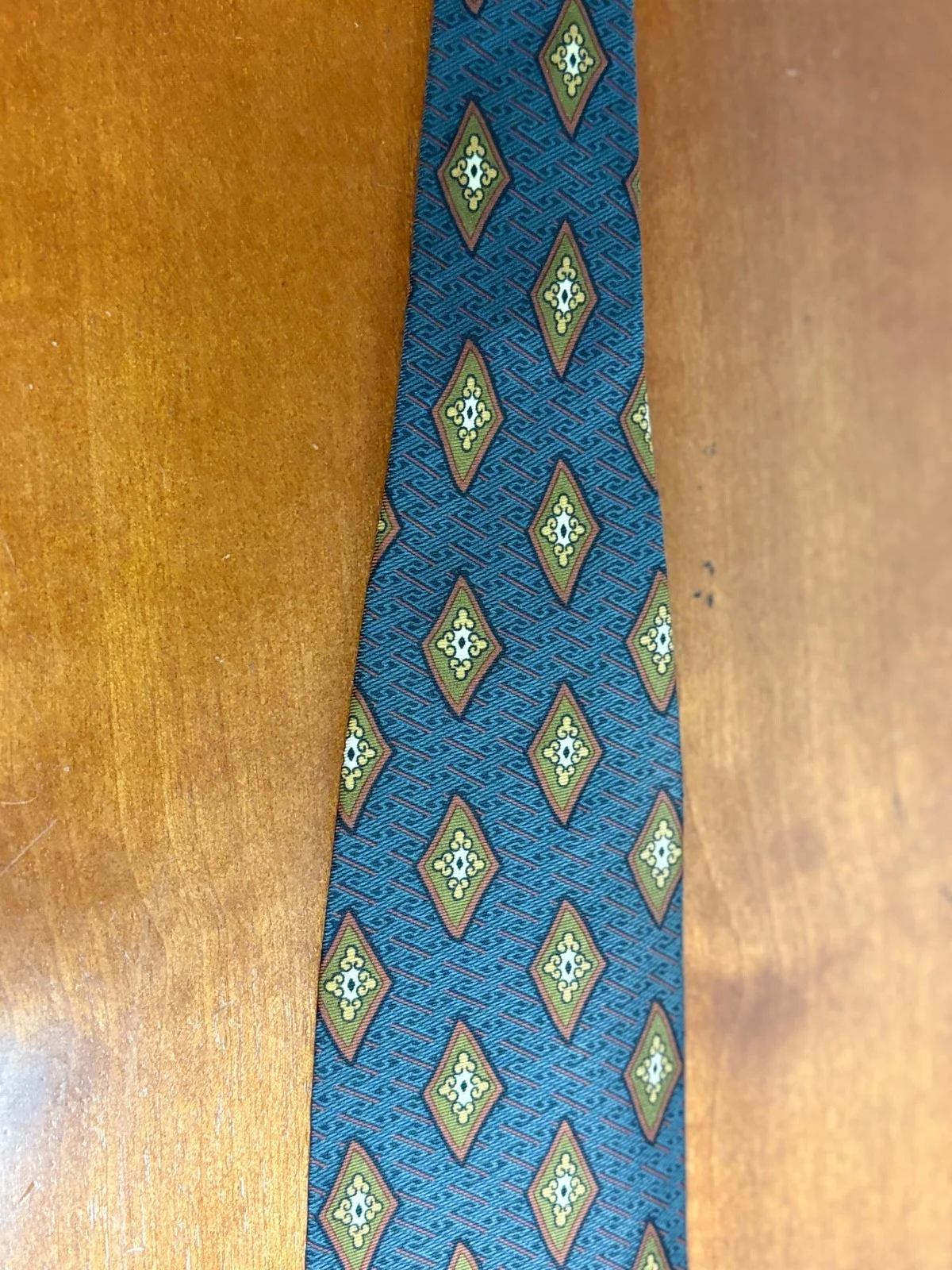 Joseph Abboud 100% Silk Tie Blue Green Medallion Geometric – photo 5