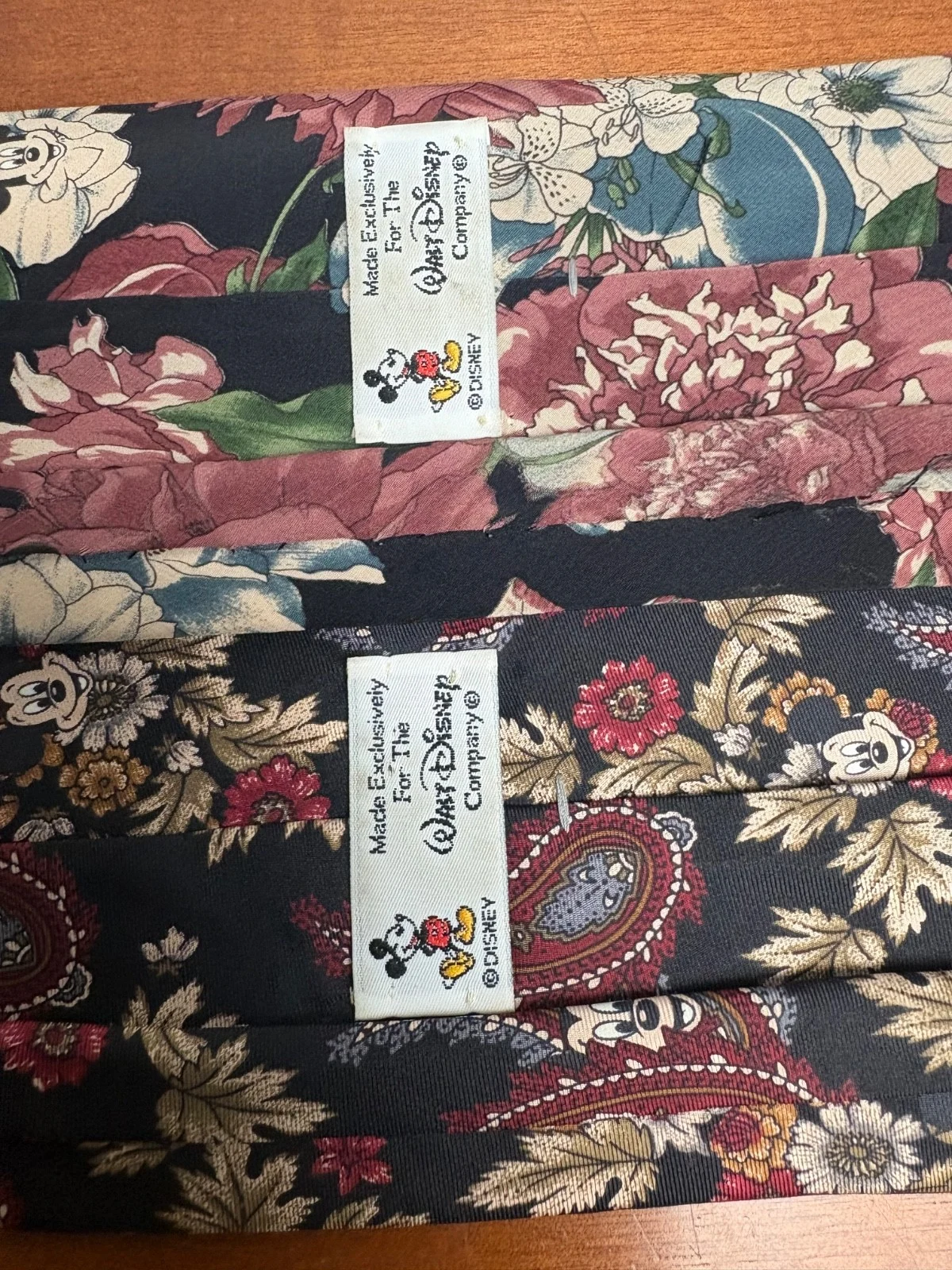 Lot of 2 Vintage Disney Mickey Mouse Silk Neckties Floral Paisley Black – photo 12