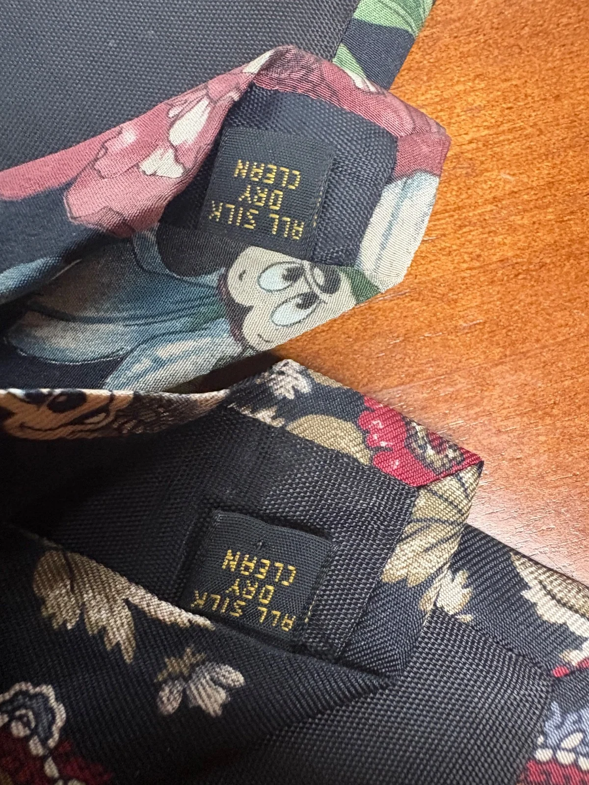 Lot of 2 Vintage Disney Mickey Mouse Silk Neckties Floral Paisley Black – photo 13