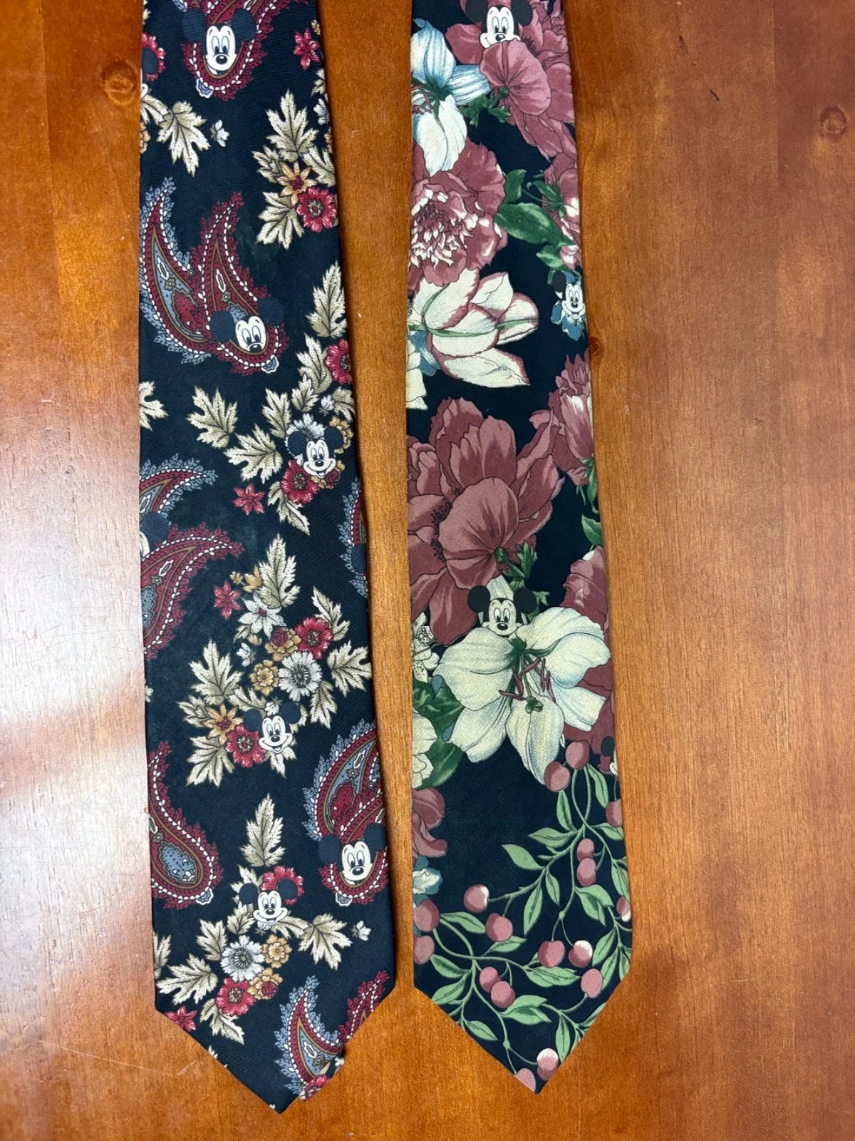 Lot of 2 Vintage Disney Mickey Mouse Silk Neckties Floral Paisley Black – photo 4
