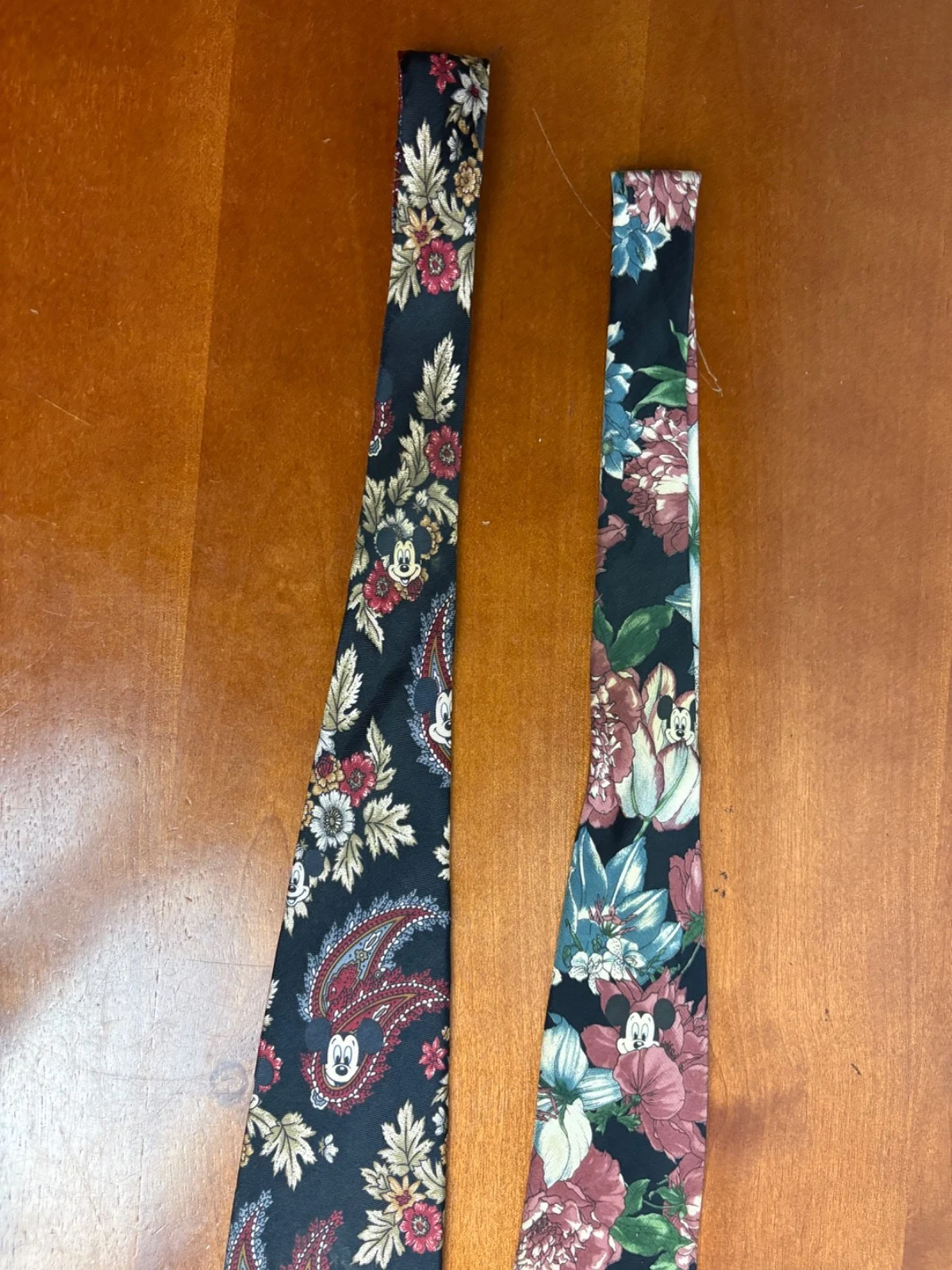 Lot of 2 Vintage Disney Mickey Mouse Silk Neckties Floral Paisley Black – photo 5