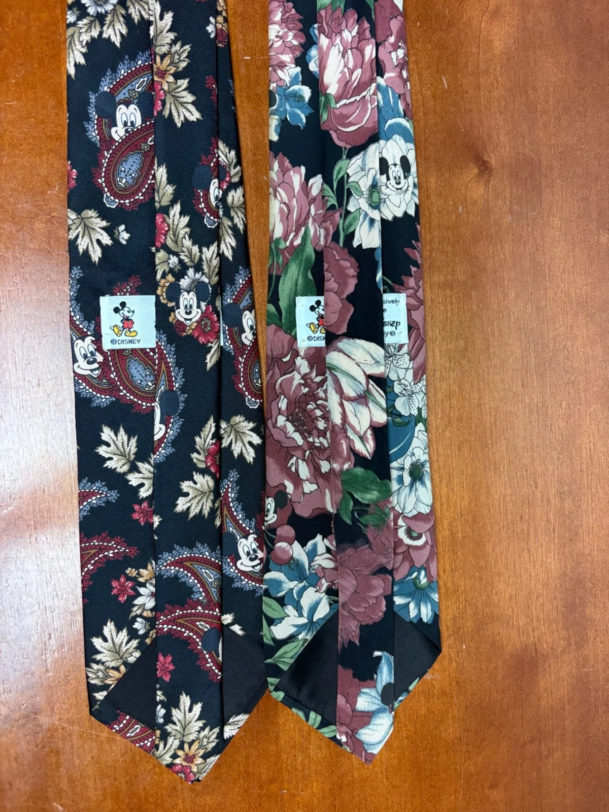 Lot of 2 Vintage Disney Mickey Mouse Silk Neckties Floral Paisley Black – photo 9