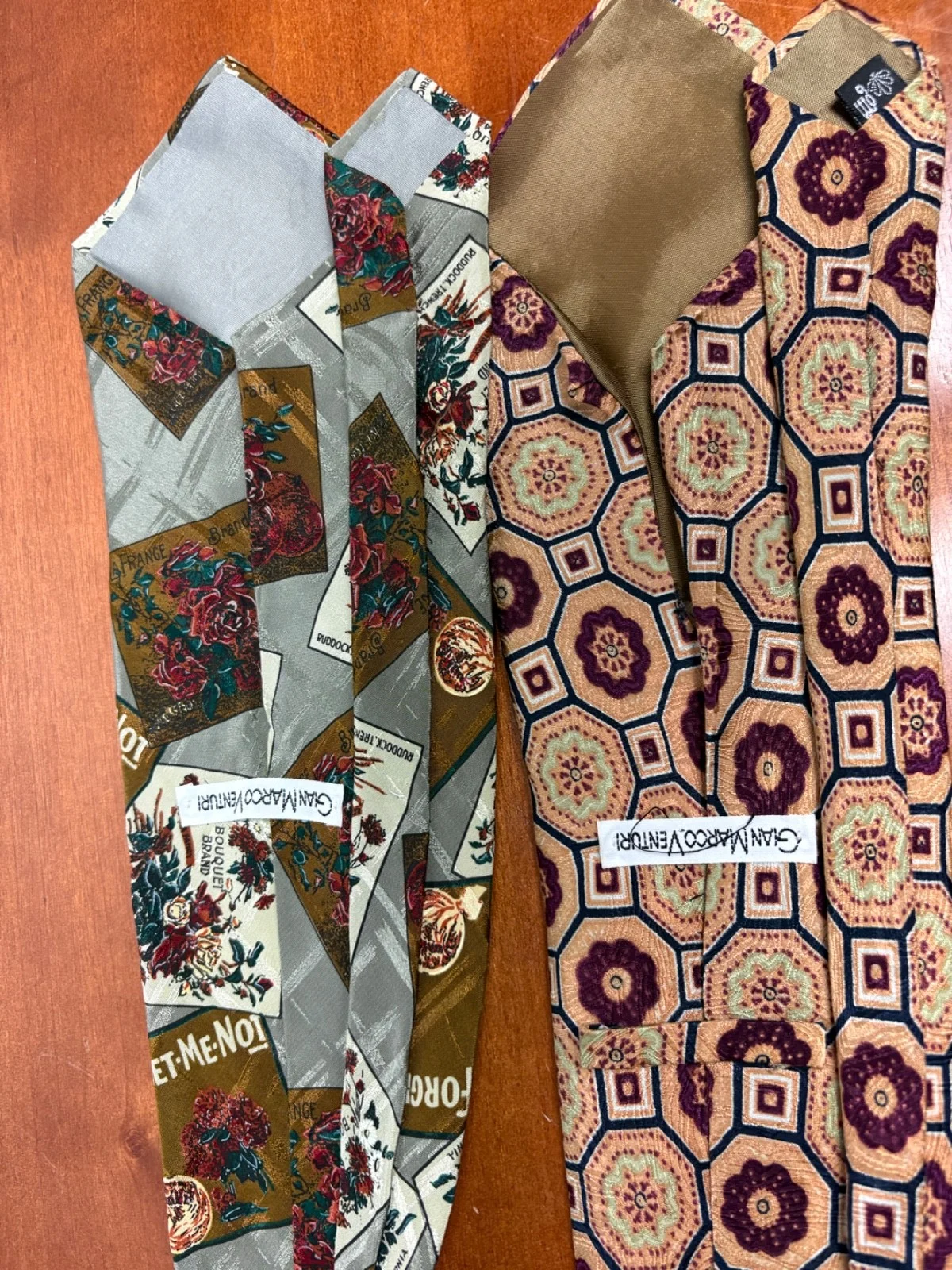 Lot of 2 Gian Marco Venturi Silk Ties Vintage Floral Geometric Made in Italy – photo 9