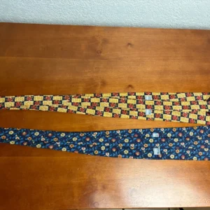 Lot of 2 Addison on Madison Handmade Silk Neckties Floral Checks Blue Yellow – photo 13