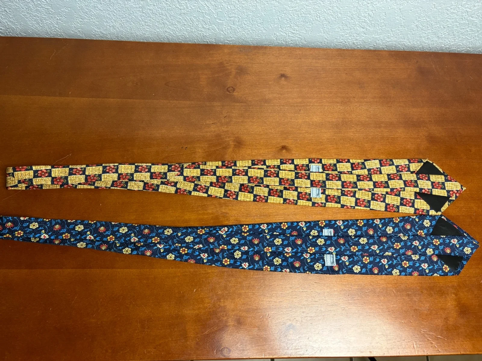 Lot of 2 Addison on Madison Handmade Silk Neckties Floral Checks Blue Yellow – photo 13