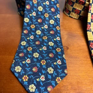 Lot of 2 Addison on Madison Handmade Silk Neckties Floral Checks Blue Yellow – photo 3