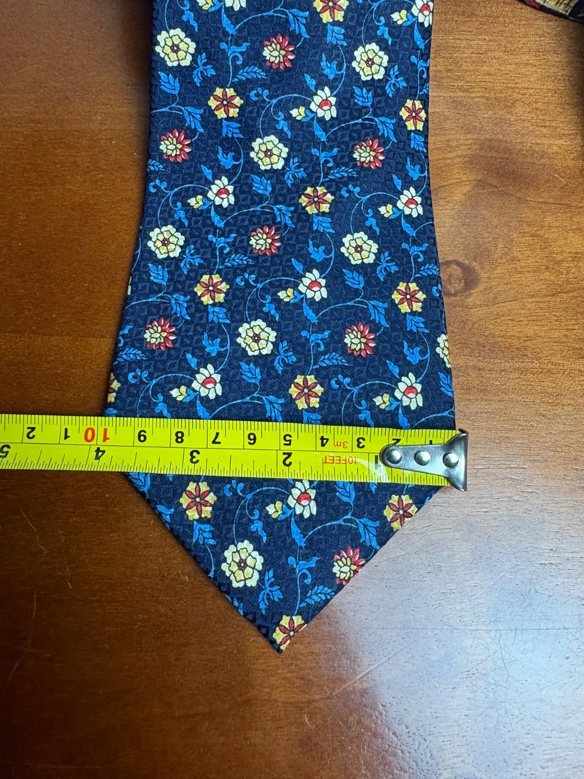 Lot of 2 Addison on Madison Handmade Silk Neckties Floral Checks Blue Yellow – photo 4
