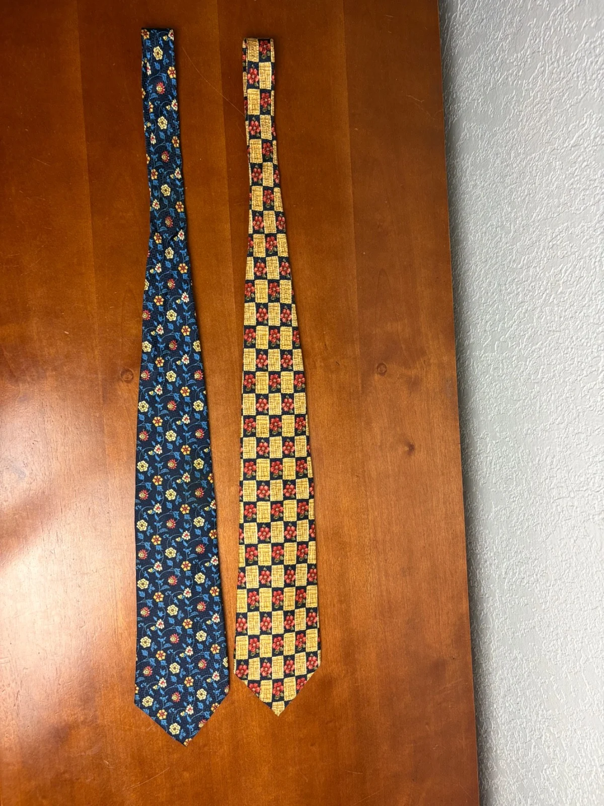 Lot of 2 Addison on Madison Handmade Silk Neckties Floral Checks Blue Yellow – photo 6