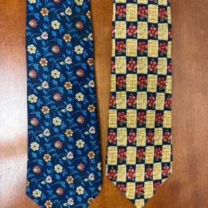 Lot of 2 Addison on Madison Handmade Silk Neckties Floral Checks Blue Yellow – photo 7