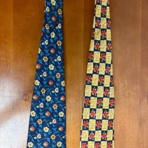 Lot of 2 Addison on Madison Handmade Silk Neckties Floral Checks Blue Yellow – photo 8