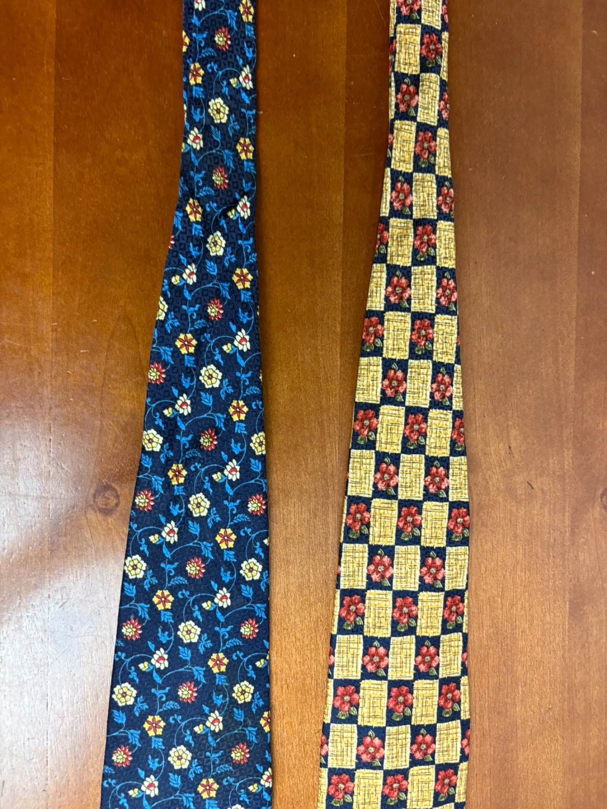 Lot of 2 Addison on Madison Handmade Silk Neckties Floral Checks Blue Yellow – photo 8
