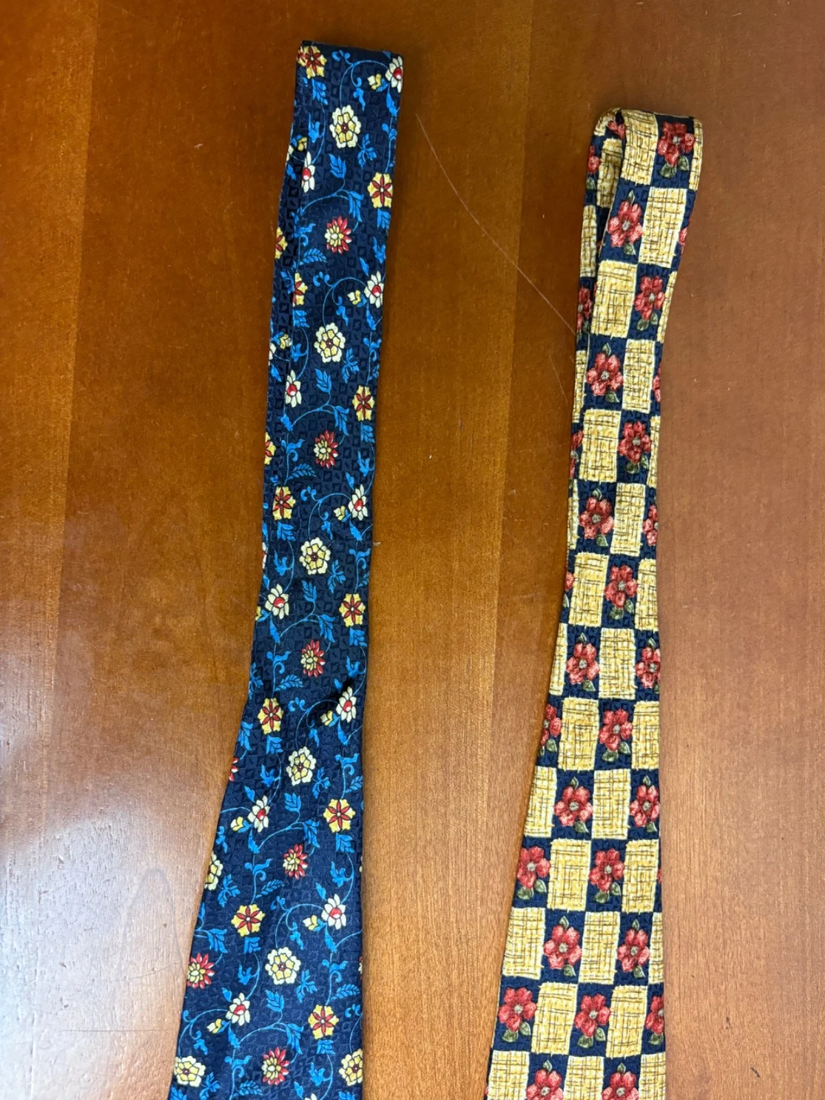 Lot of 2 Addison on Madison Handmade Silk Neckties Floral Checks Blue Yellow – photo 9