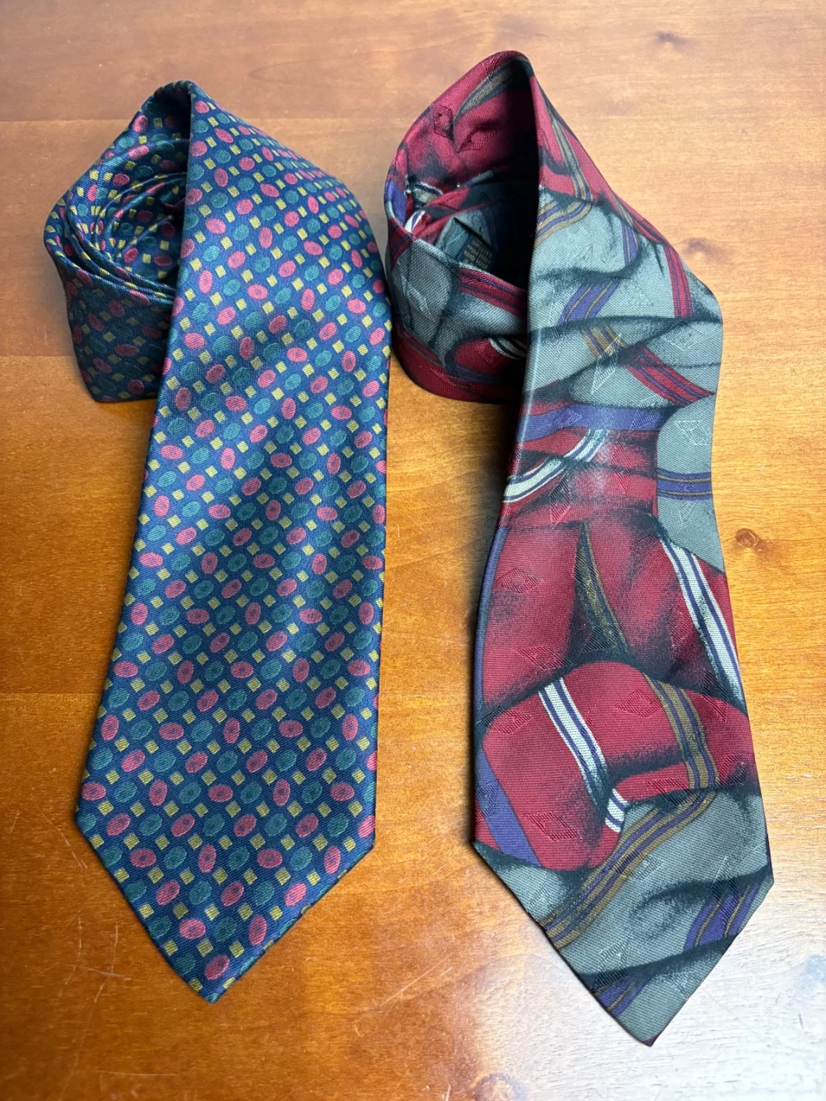 Lot of 2 XMI Silk Ties Hand Made in USA Imported Silk from Italy Geometric