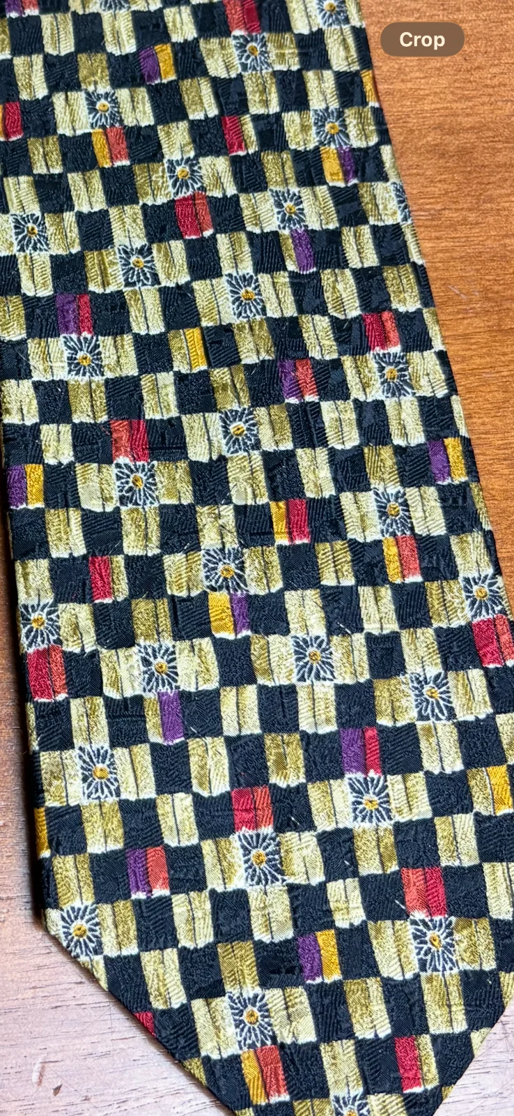 Richel Handmade In Spain Silk Tie Geometric Check Floral Gold Black Red – photo 11
