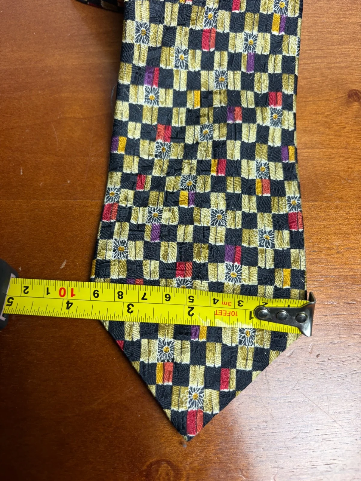 Richel Handmade In Spain Silk Tie Geometric Check Floral Gold Black Red – photo 2