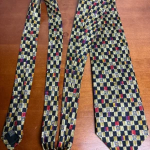 Richel Handmade In Spain Silk Tie Geometric Check Floral Gold Black Red – photo 3