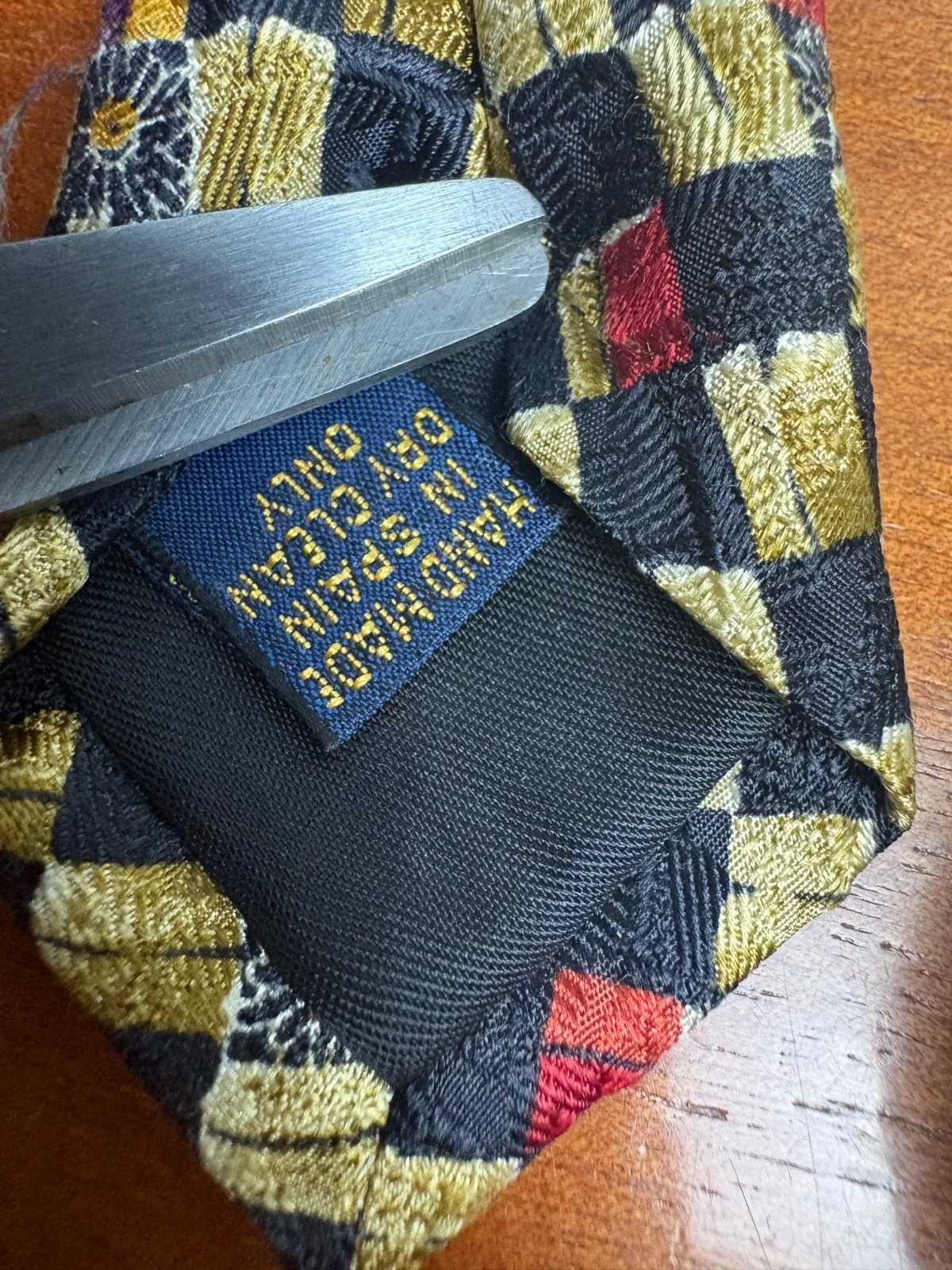 Richel Handmade In Spain Silk Tie Geometric Check Floral Gold Black Red – photo 4