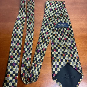 Richel Handmade In Spain Silk Tie Geometric Check Floral Gold Black Red – photo 6