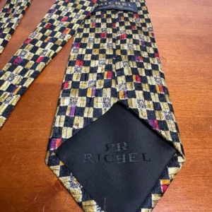 Richel Handmade In Spain Silk Tie Geometric Check Floral Gold Black Red – photo 7