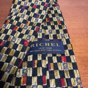 Richel Handmade In Spain Silk Tie Geometric Check Floral Gold Black Red – photo 8