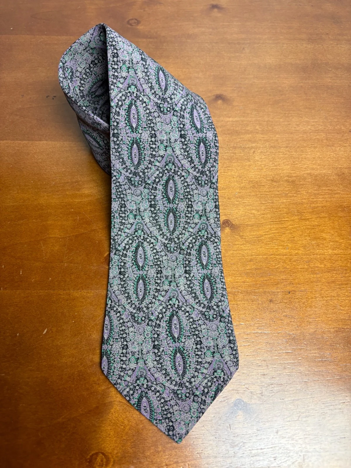 Pal Zileri Italy Silk Tie Purple Green Floral Paisley Geometric Luxury Necktie