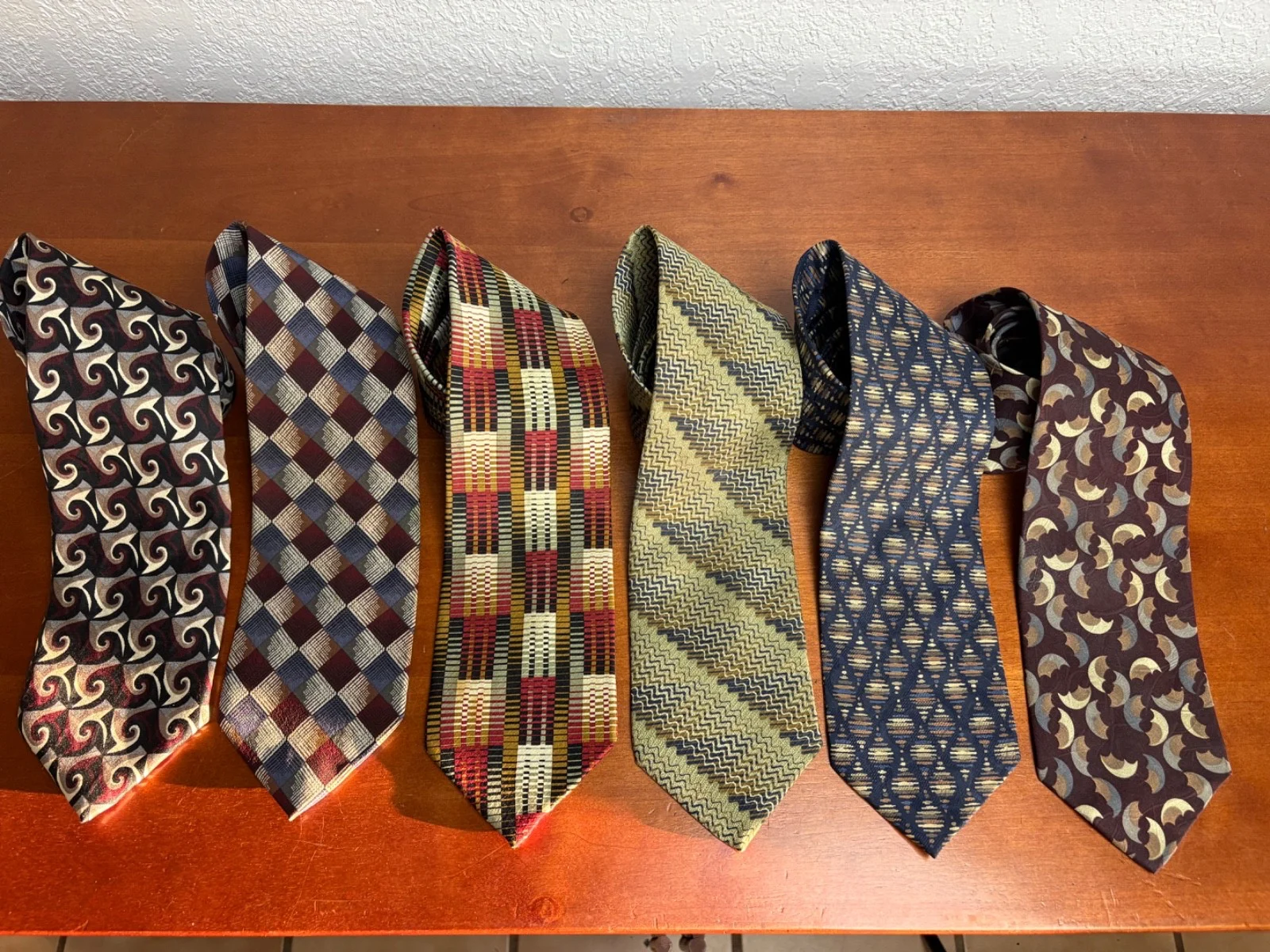 Jhane Barnes Silk Necktie Lot 6 Vintage Geometric Abstract Patterns Designer Tie