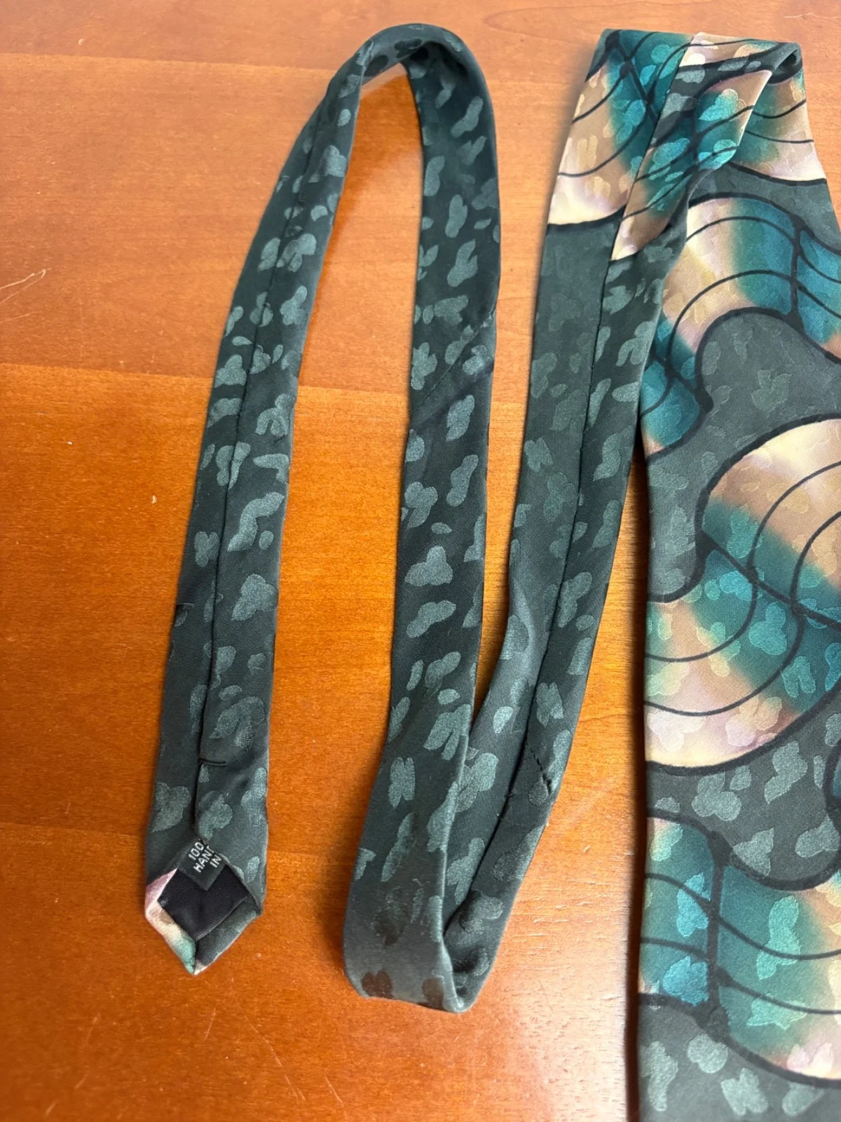 Robert Daskal Hand Painted 100% Silk Tie Abstract Teal Gold Geometric – photo 10