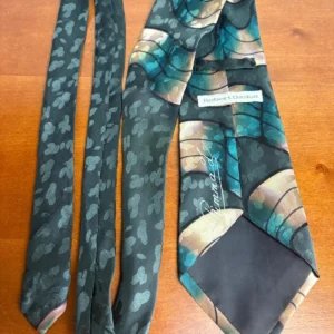 Robert Daskal Hand Painted 100% Silk Tie Abstract Teal Gold Geometric – photo 11