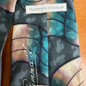 Robert Daskal Hand Painted 100% Silk Tie Abstract Teal Gold Geometric – photo 12