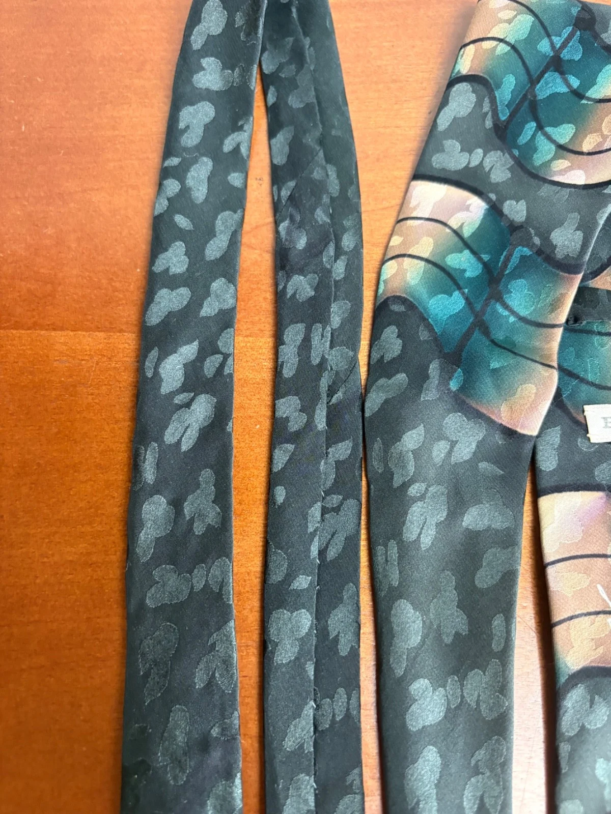 Robert Daskal Hand Painted 100% Silk Tie Abstract Teal Gold Geometric – photo 14