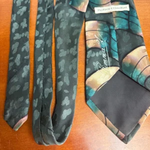 Robert Daskal Hand Painted 100% Silk Tie Abstract Teal Gold Geometric – photo 15